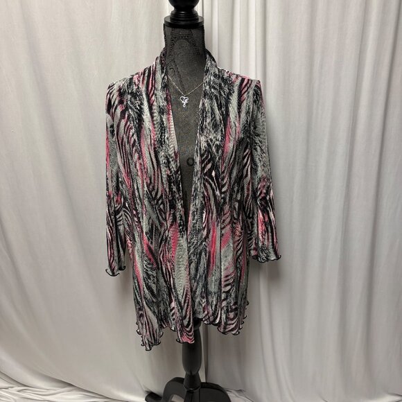 Southern Lady Open Cardigan Womens Size Large Pink Black Gray Zebra Print Jacket - Picture 1 of 8